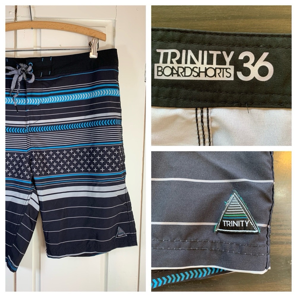 Trinity Swim‎ Shorts Size 32 Board Shorts 9" Inseam Lace Up Front Beach READ